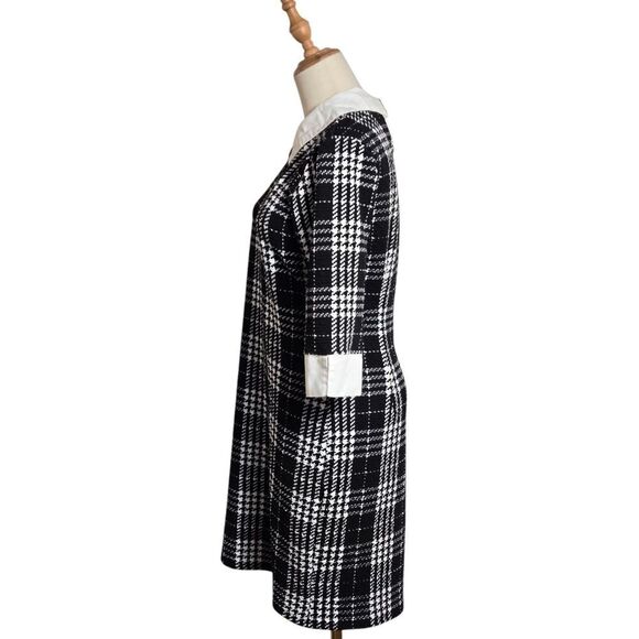 Tacera Plaid Black and White Collared Office Dress - Picture 5 of 7